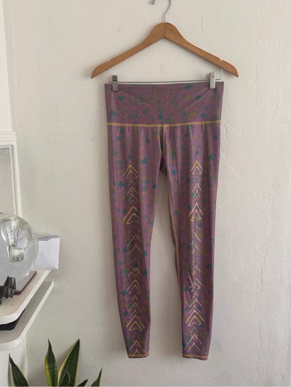 Teeki Purple and Pink Floral Leggings Gold Chevron Print
